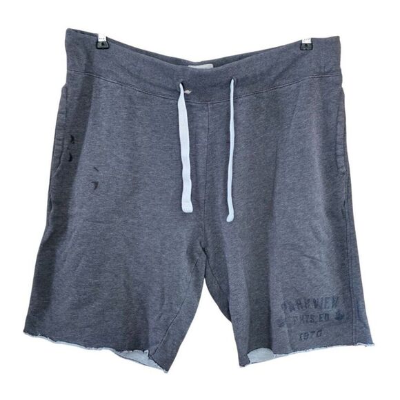 Vintage Mens Large Gray Cotton Drawstring Shorts Parkview Print gym rat workout - Picture 1 of 7